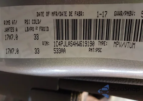 2017 Jeep Cherokee Sport из США, поврежденный, VIN 1C4PJLAS4HW619190